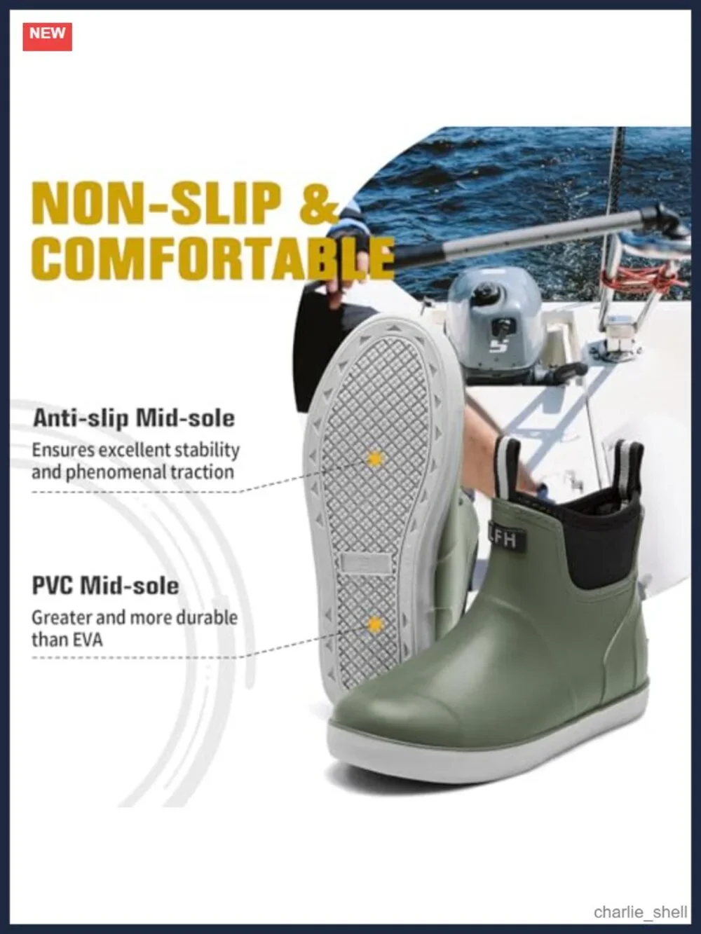 Men's Waterproof Deck Boots Non-Slip Ankle Rain Boots Fishing PVC